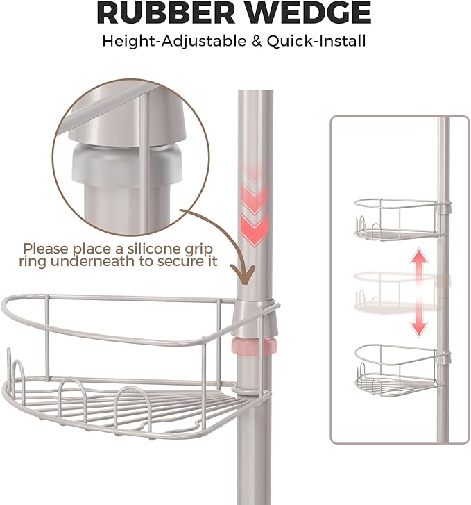 Corner Shower Caddy Tension Pole, 4 Tier Adjustable Bathroom Organizer Shelves