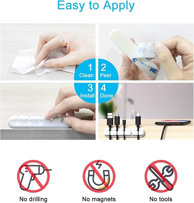 INCHOR Cord/Cable Organizer White Cord Holder, Wire Organizer USB Cable Management Cord Keeper, 3 Packs Cable Clips for Car Home and Office (7, 5, 3 Slots)