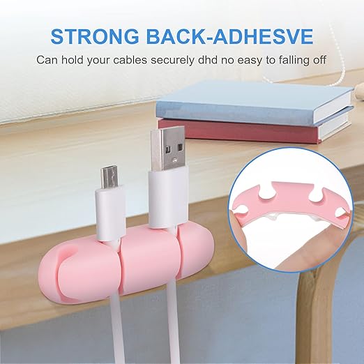 WLLHYF Cable Clips 3PCS Cord Wire Organizer Cable Management Holders 4 Hole Silicone Cable Harness USB Charging Accessory Cable Holder for Office and Home Desk (Pink)