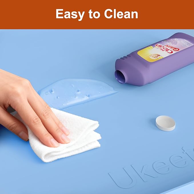 Extra Thick Silicone Mat Waterproof with Raised Edge 22" x 19", Blue