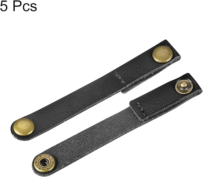 MECCANIXITY Pack of 5 Leather Cable Straps Cord Organizer 90x12mm Portable Cable Leather Clips Black Earphone Cord Management for Cable, Wire