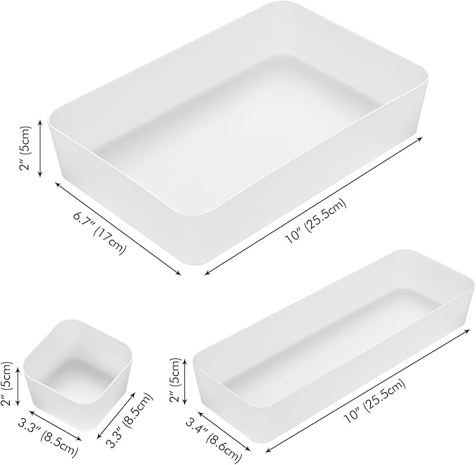 Poeland 15 Pcs Drawer Organizer Tray Storage Box for Bedroom Dresser Bathroom Kitchen, Frosted