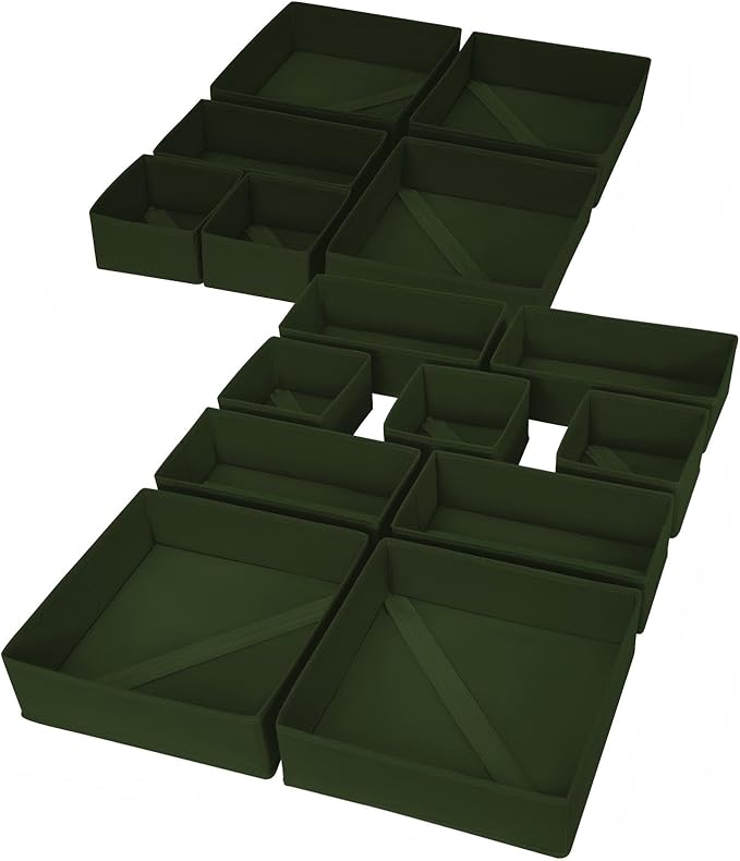 Drawer Organizer Clothes, 15 Pack Dresser Organizer, Green