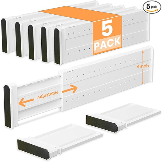 5 Pack Drawer Dividers for Clothes Adjustable Drawer Dividers 4" High Expandable