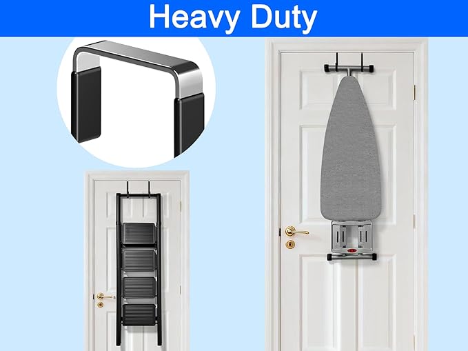 Over the Door Metal Hooks with Plastic Coating 1 Year Returnless Refund 5.5" Fit 0.5" to 1 3/8" Door 4 Pcs Heavy Duty Single Towel Robe Rack Wreath Bathroom Shower Hanger Shoe Organizer Ironing Board