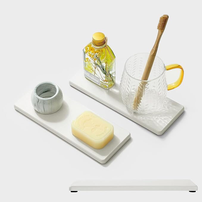 2PCS White Water Absorbing Diatomite Stone Drying Soap Dish Sink Vanity Tray