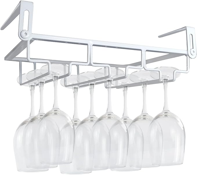 Adjustable Under Cabinet Stemware Holder, White, 3 Rows