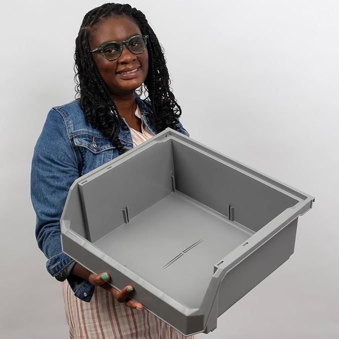 ReadySpace Plastic Containers for Organizing and Storage Bins for Closet, Kitchen, Office, Garage or Pantry Organization, Stackable Bins, Extra Large (14.8" x 16.5" x 7"), 4-Pack, Grey
