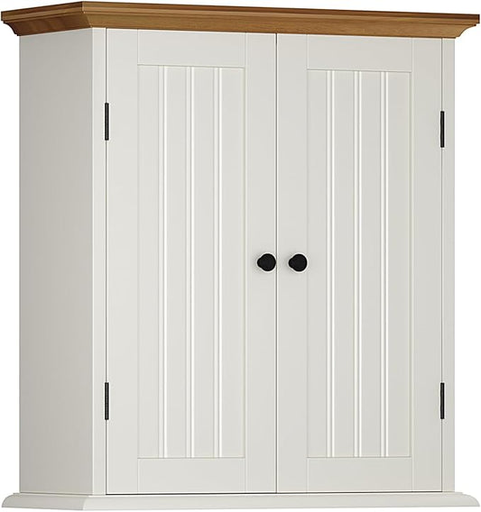Bathroom Wall Cabinet, Antique White & Brown