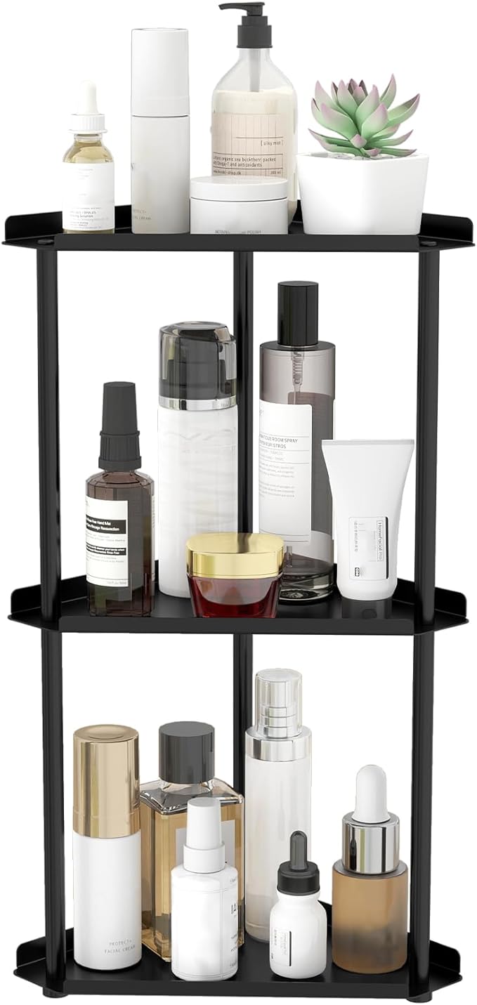 3 Tier Bathroom Counter Organizer, Vanity Organizer Corner Shelf, Black