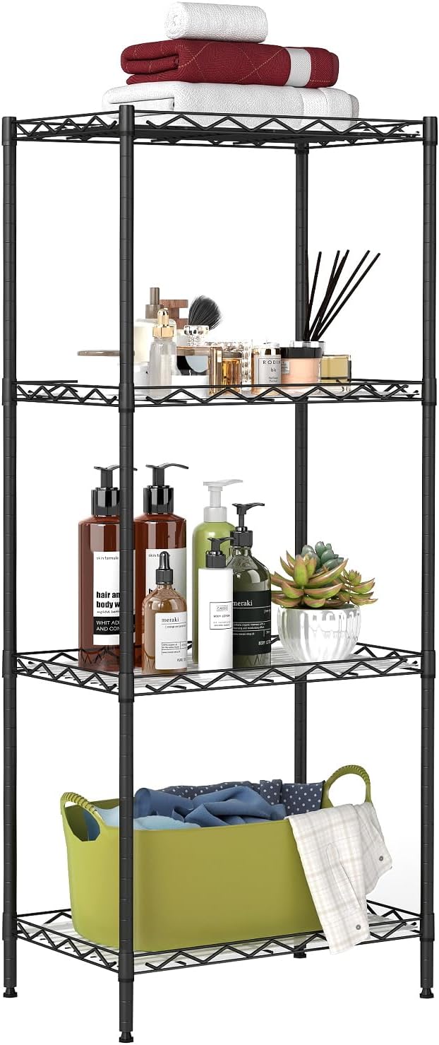 4-Tier Wire Storage Shelves, 12"D x 18"W x 44"H, Black