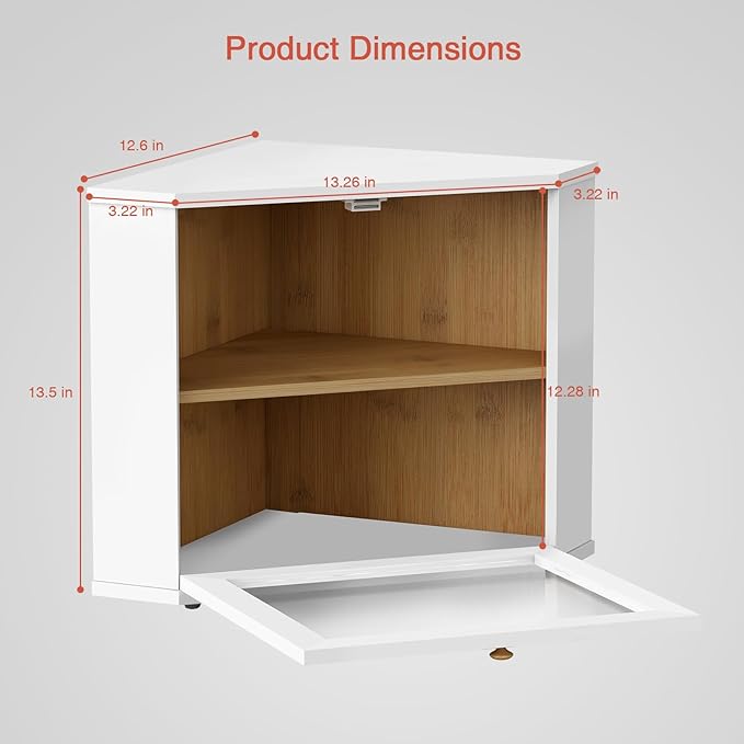White Corner Bread Box for Kitchen Countertop