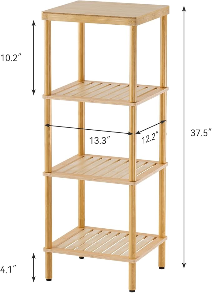 AmazerBath Bamboo Bathroom Shelf, 4-Tier Bathroom Storage Shelf, Multifunctional Storage Rack for Living Room Bedroom Kitchen, Space Saver