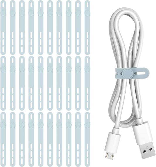 30Pcs Silicone Cable Ties, Blue