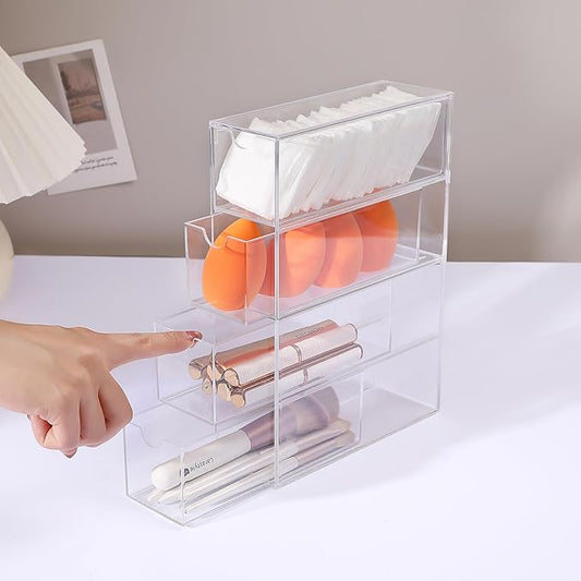 Acrylic Stackable Drawer Organizer with 4 Clear Drawers for Bathroom & Vanity