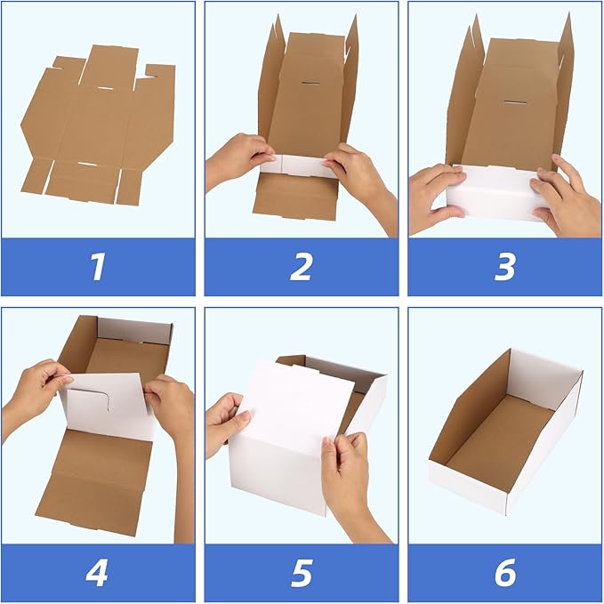 ZBEIVAN Cardboard Storage Bins Boxes 30 Packs, Easy Assembly Pantry Organizer Bins for Shelf, White (12x4x4.5, 12x6x4.5, 12x8x4.5 Inches)