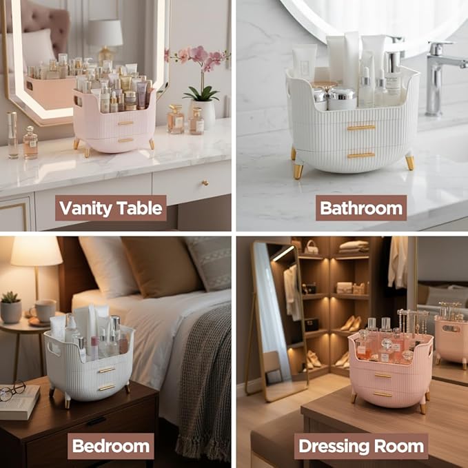 Makeup Organizer with Drawers, Skincare Storage Box for Vanity, Pink