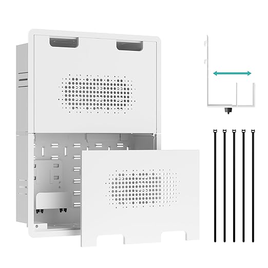 PEGZONE 17" in-Wall Media Box, Recessed Outlet Wall Box, Structured Media Enclosure for One Connect & Network Switches, Works with Fire TV Stick & Samsung -Friendly Cable Management Kit