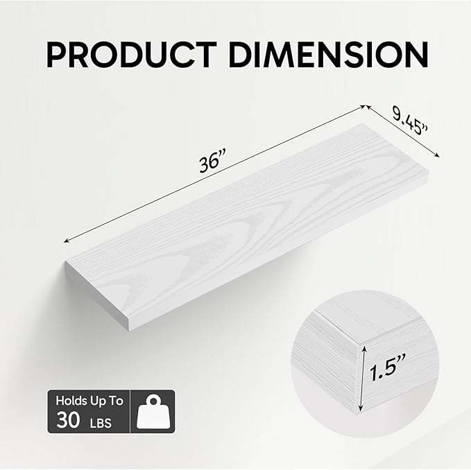 Floating Shelves for Wall, White,Set of 2
