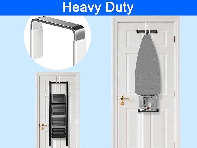 Over the Door Twin Metal Hooks with Plastic Coating 1 Year Returnless Refund 5.5" Fit 0.5" to 1 3/8" Door 2 Sets Heavy Duty Towel Robe Rack Wreath Bathroom Shower Hanger Shoe Organizer Ironing Board