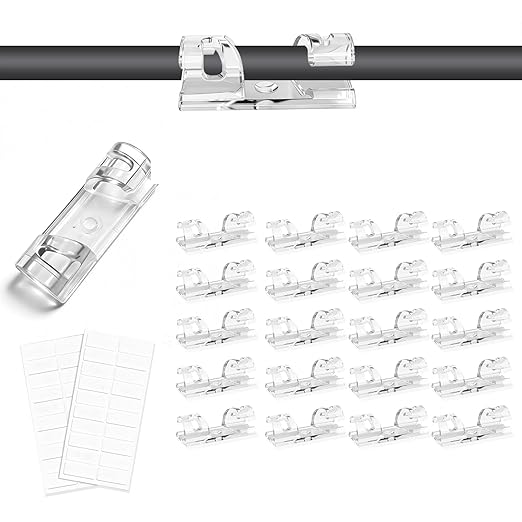 Adhesive Cable Wire Clips Clear (20 PCS) with Screw Holes