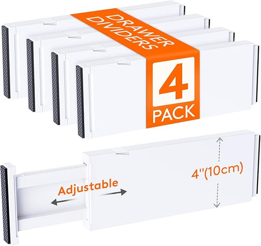 4 Pack 4" High Drawer Dividers 28 -43.5cm/11-17" Adjustable Kitchen Drawer