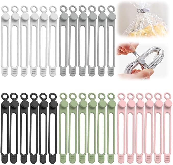 Silicone Cable Ties, 2026 Upgrade Reusable Cable Management Organizer, Elastic Data Cable Organizer Cord Wrap Straps for Fastening Charger Earphone Charger Office Desk Appliance Cords Wires
