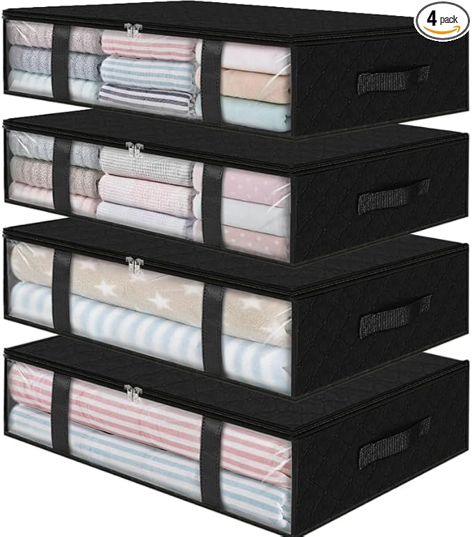 Under Bed Storage Bags 4 Pack, Black