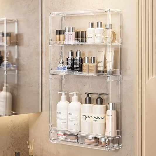 3 Tiers Wall Acrylic Display Shelves with 2 Division Boards