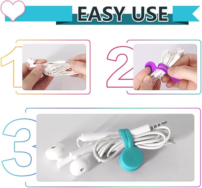 Magnetic Cable Ties 10-Pack 5 Colors