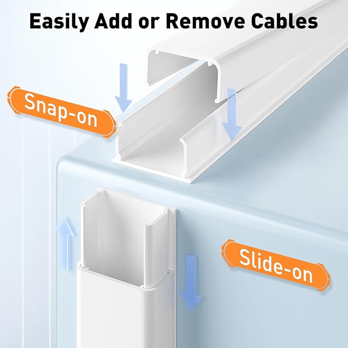 Delamu Cord Hider, 142in Cable Hider, Cord Covers for 3-4 Wires on Wall, Wire Covers for Cords, Wire Hiders for TV on Wall, Easier Setup Cable Cover Cable Management, W1.18 H0.63in, White