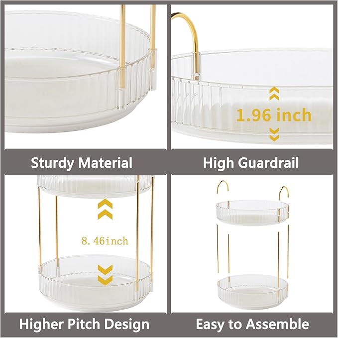 360 Rotating Makeup Organizer, Clear-2 Tier