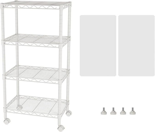 SINGAYE 4 Small Shelves Storage Shelf Wire Shelving Unit Metal Shelf Adjustable Organizers Storage Shelving with Wheels for Bathroom Laundry Room Kitchen Pantry11.5”D x 17.5”W x 30.5”H White