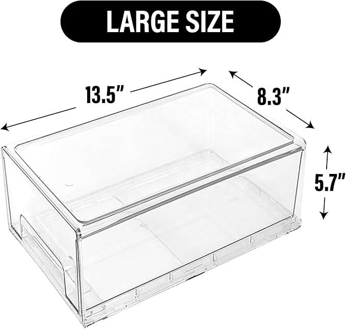 Clear Plastic Stackable Storage Drawers Bins, Perfect for Kitchen Pantry Organization and Storage, Under Sink Organizer, Pull Out Cabinet Organizer, Makeup, Bathroom Storage Containers for Organizing