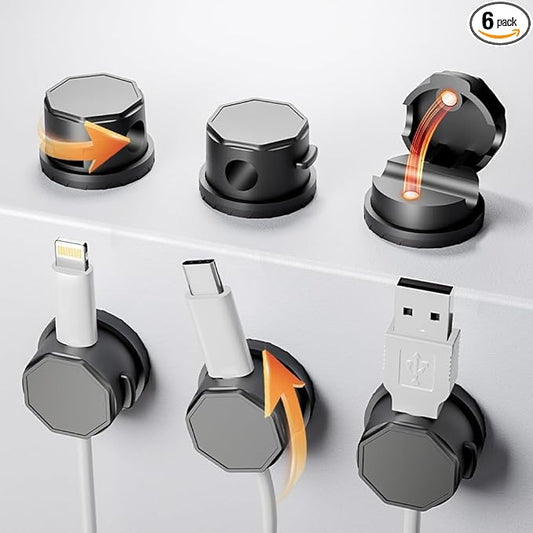 Cord Organizer Holder, 360° Rotatable Magnetic Cable Clips, Strong Adhesive Cable Management Desk Accessories, Adjustable Wire Organizer Hide Cords Neatly for Nightstand/Home/Kitchen/Office/Car
