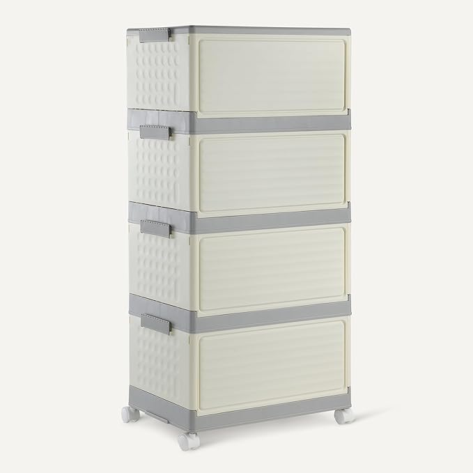 Amazon Basics 4-Tier Storage Bins with Lids, Stackable and Collapsible, 23QT per Tier, 92QT Total Capacity