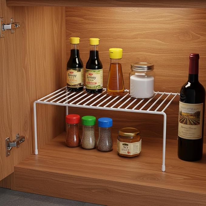 4-Pack Medium (13x8.5inch) Kitchen Organizer Rack, Kitchen Shelves for Spice Organization for Cabinet, Pantry Organizers and Storage, Spice Rack, Desk Organizer, White