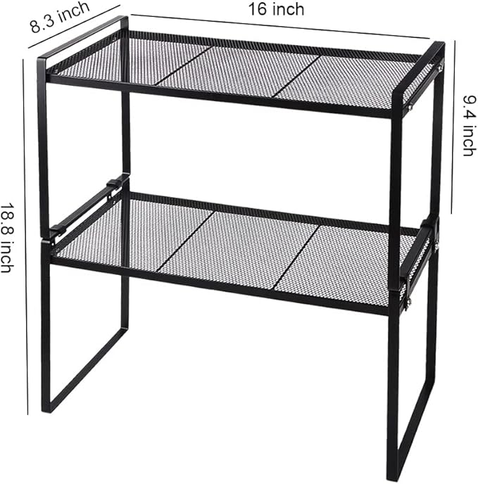2 Pack Stackable Cabinet Shelf Organizer - Heavy-Duty Coated Metal Storage Rack, Non-Slip Space-Saving for Kitchen Pantry, Under Sink, Cupboard, Countertop (Mesh White)