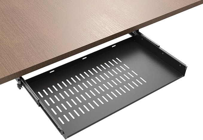 21 inch Sliding Under Desk Laptop Mount with Air Vents, Metal Under Desk Slide Out Tray for Laptop (21 Inch)