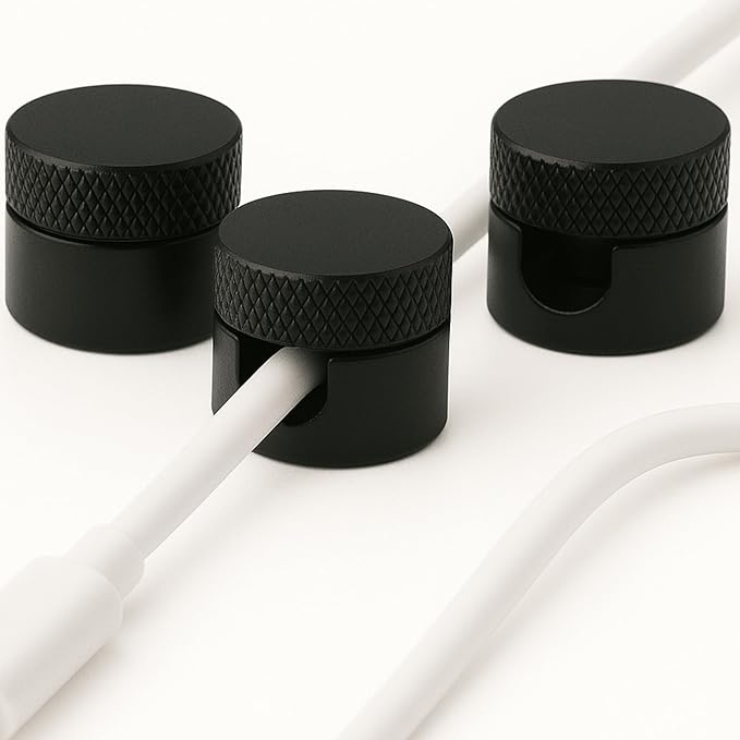 3PCS Premium Cord Holder for Nightstand, Computer Cord Organizer for Desk, Appliance Cord Organizers, Stick-On Cable Clip for Charger, Laptop, USB, Headphones, Wire Management Set, Black