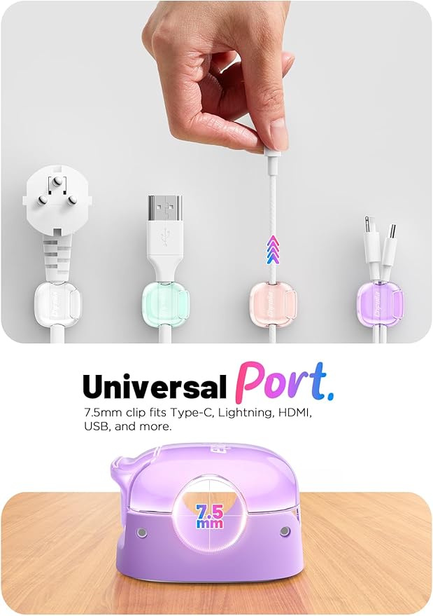 Cable Clips,8 Pack Cord Holder Cord Organizer [1s Lock & Strongest Adhesive] Spring Cord Clips Phone Charger Wire Desk Cable Management Nightstand Home Office School Decor Women Cute Desk Accessories