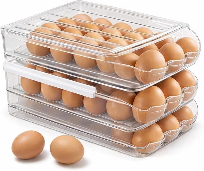 Egg Holder for Fridge with Rolling Auto Dispense, Egg Dispenser for Refrigerator, Stackable Egg Organizer for Refrigerator, Holds 54 Eggs, Clear Space Saving Storage Container for Kitchen Use