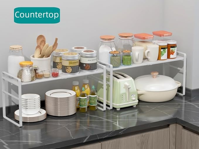 Expandable Cabinet Shelf Organizer Riser for Kitchen Pantry Cupboard Under Sink Countertop,Kitchen Cabinet Shelf (White)