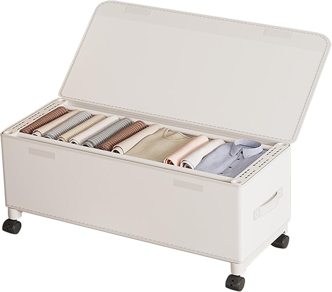 Under Bed Storage with Wheels, 65L Adjustable Underbed Bins 30.3×11.4×11.8" for Clothes Shoes Blankets (white)
