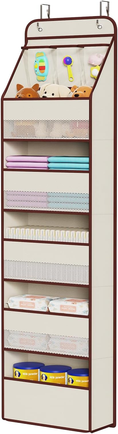 6-Shelf Over Door Hanging Organizer Fabric Baby Door Storage with 5 Large, Beige