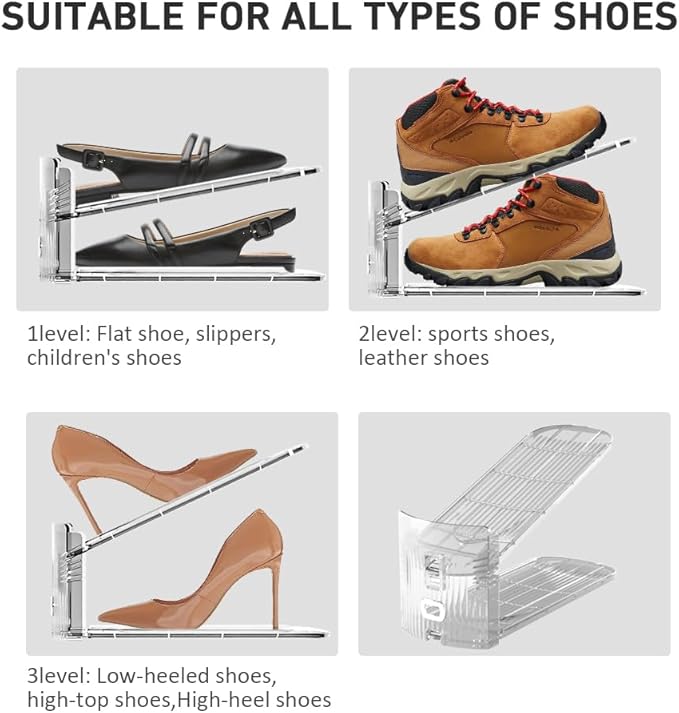 36 Pack Clear Shoe Slots Organizer - Adjustable Height 3.7''to 7.7'' Shoe stackers for a pair of shoes ,Shoe rack storage shoe space saver 50%,Easy to assemble shoe hold shoe organizer for cloest