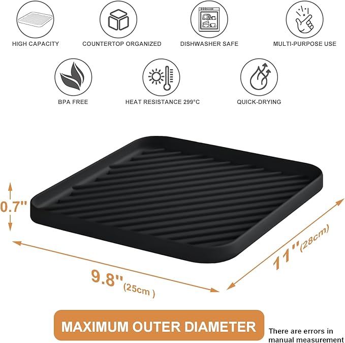 Silicone Organizer Tray for Kitchen Sink and Bathroom, Dishwasher Tray, Black