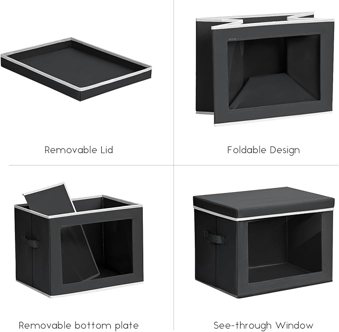 Homsorout Storage Bins with Lids - Small Fabric Organizers with Window, Collapsible Storage Bins for Clothes, Decorative Closet Organizers for Towels, Tshirt, 3 Pack, Black