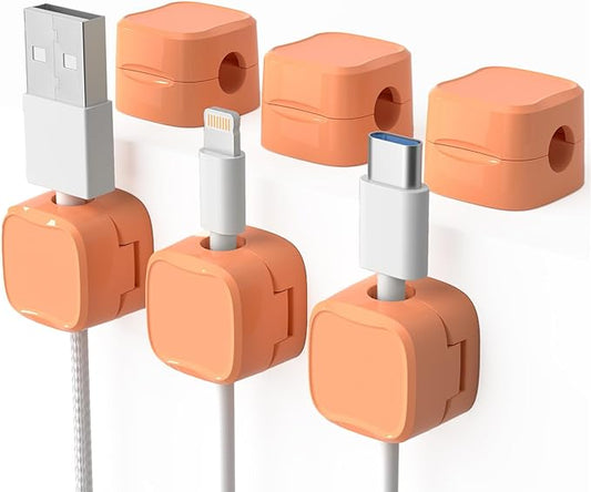 6 Pack Magnetic Cord Organizer & Cable Clips, Orange