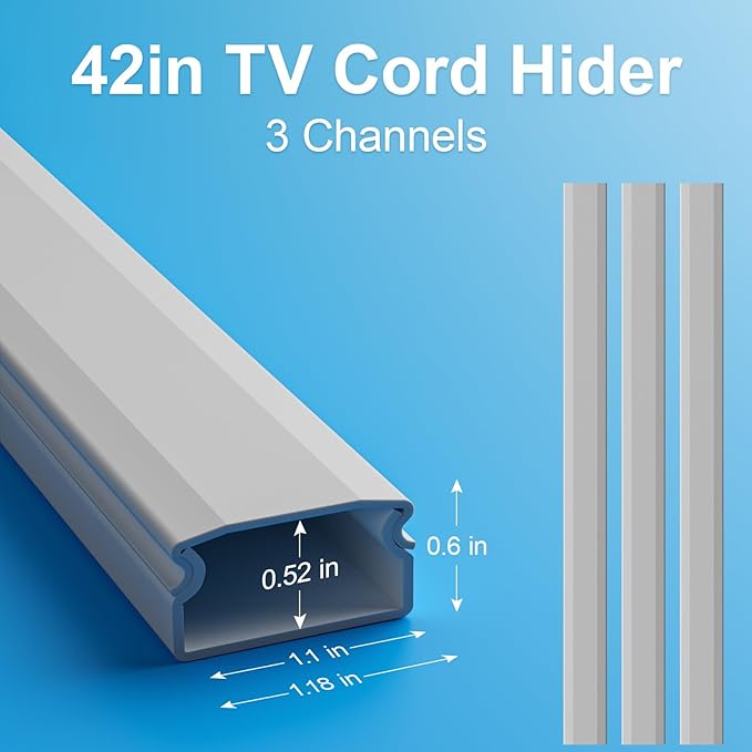 TV Cord Hider, 42In Large Cable Hider Grey, Wire Covers for 4 Cords